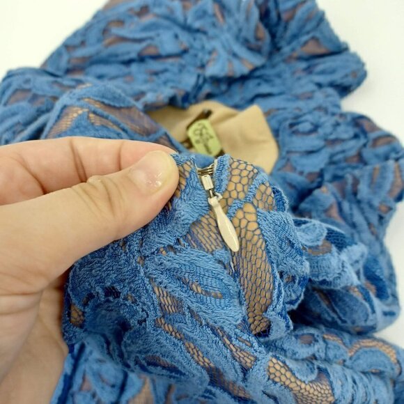 Eva Franco Blue Lace Sheath Dress Women's 6 Mini Pleated Party Formal Event - Picture 6 of 11